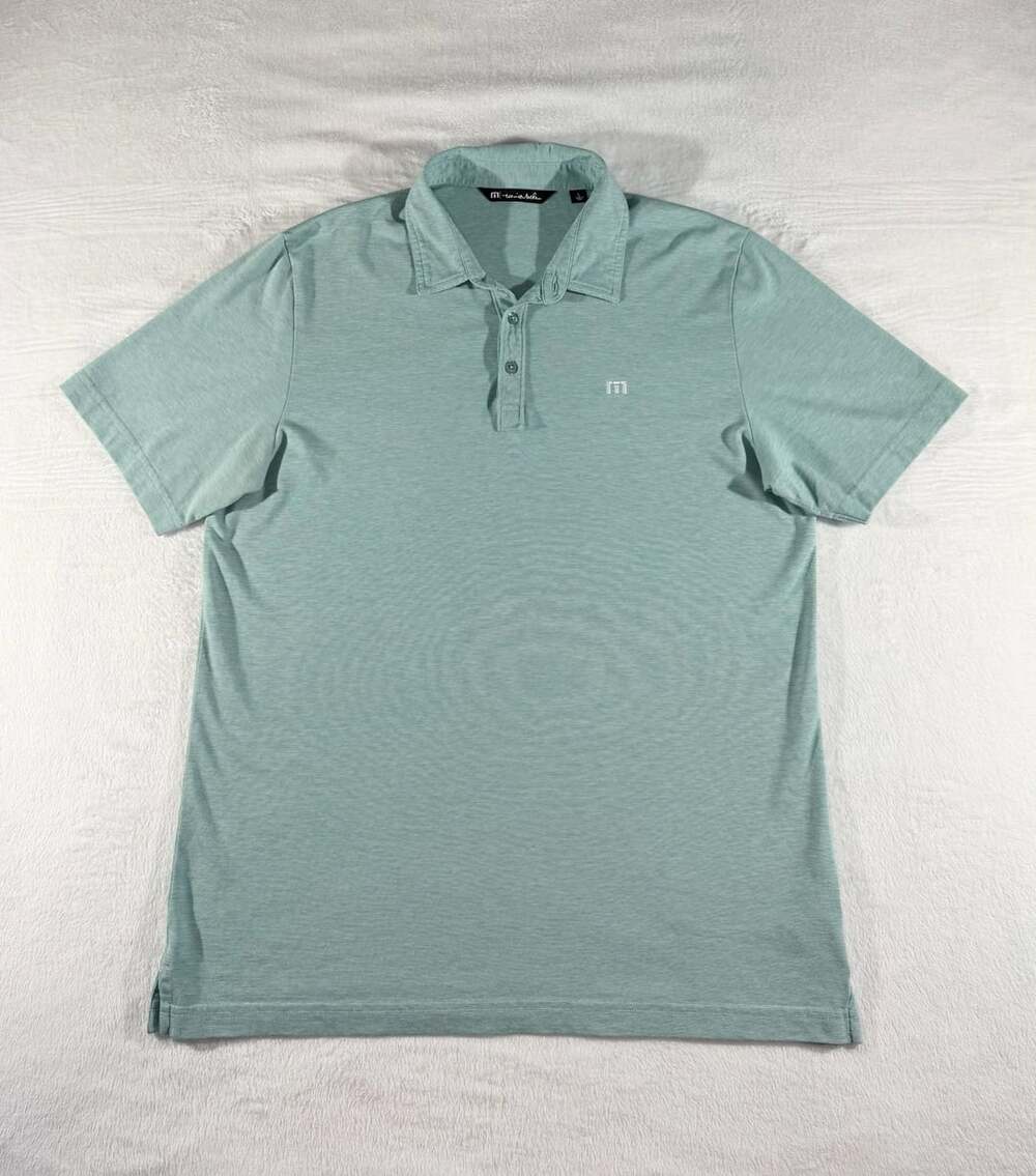TravisMathew The Heater Polo Size L Green Pima Cotton Blend Golf Shirt